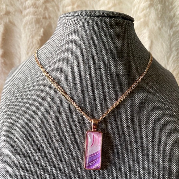 Hand Crafted Jewelry - Hand painted Abstract Acrylic fluid pour art bezel pendant necklace pink purple